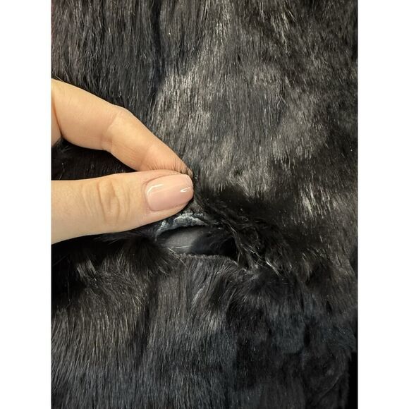 Vintage Black Rabbit Fur Jacket Small-Medium Hook & Eye Closure Lined - Picture 13 of 16